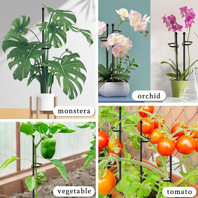 Plant Stakes 17inch &11inch SupKing Adjustable Length Plant Support Stake 16Pcs Orchid Sticks with Clips for Indoor Outdoor,Garden Poles for Potted Tomato Amaryllis Vegetables with 20 Ties (Black) SupKing