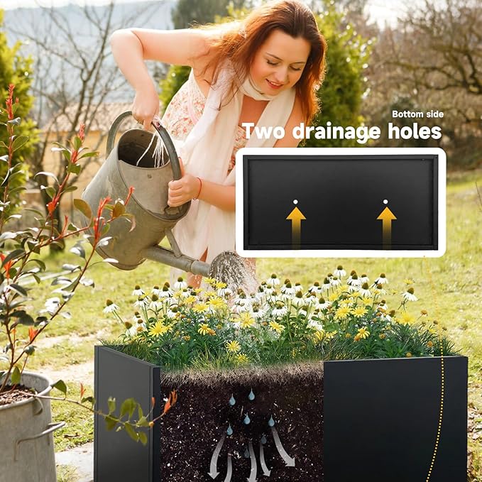 Galvanized Steel Planter Black Metal Outdoor Planter Powder Coated 32" x 12" x 16" Pot Metallic Heavy Pot Indoor & Outdoor, Commercial & Residential (L32 x W12 x D16, Black) DISCOVERINGBEAUTY