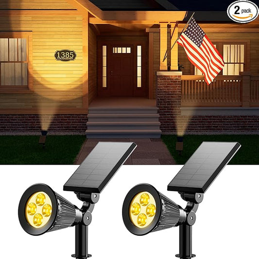 2 Pack Solar Spotlights Outdoor Waterproof for Christmas Hanging, Tree, Wreaths, Snowman, Elk, Adjustable Panel Solar Power Landscape Uplights for Outside Garden, Backyard, Patio, Sidewalk,Warm White FALOVE