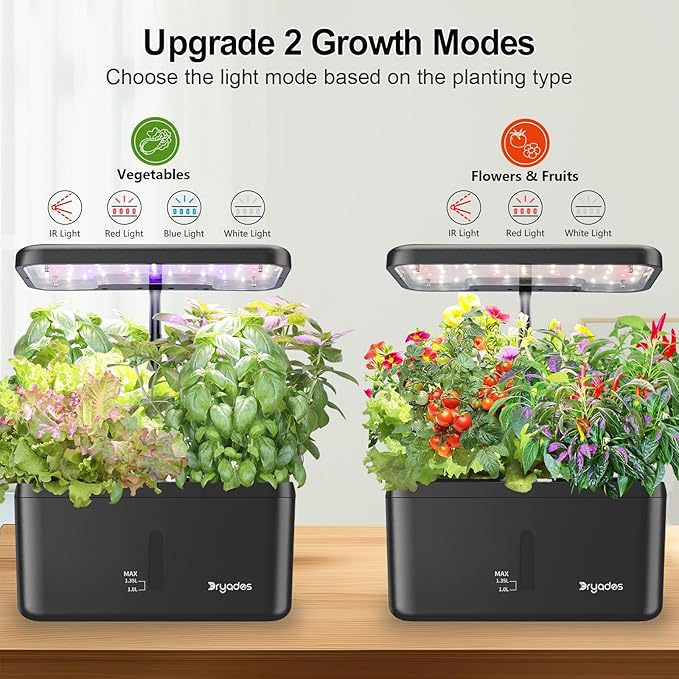 Indoor Garden System 19 Watt LED Growing Light Upgrade 2 Self-Watering Soil-Cultivated Growing Pots Gardening Gifts for Mom Plant Pot for Vegetables Herbs Tomato(No Seeds&Soil) Dryades