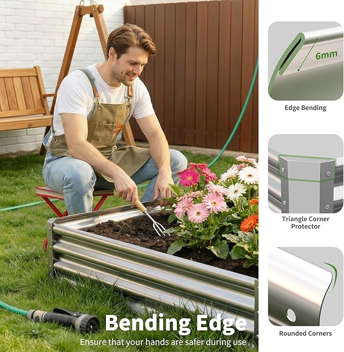Galvanized Raised Garden Bed,Outdoor Planter Box Metal Patio Kit Planting Bed for Vegetables Flowers Herb (Galvanized, 8x4x1ft-2p) Anmiro