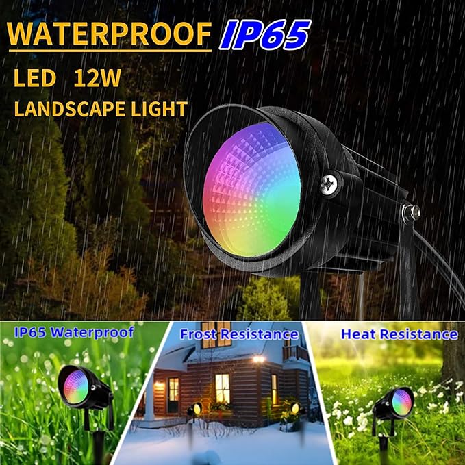 Christmas RGB Spot Lights, Outdoor Spotlights with Timer, 12W Metal Case IP65 Waterproof Color Changing Landscape Lights with Spike Stand for Garden Lawn House Tree (4 Lights) kooplicht