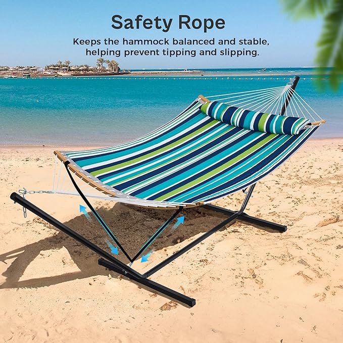 SUPERJARE Hammock with Stand, 2 Person Heavy Duty Hammock with Padded Cotton, Detachable Pillow & Strong Curved-Bar & Portable Carrying Bag, Perfect for Outdoor & Indoor - Dark Cyan SUPERJARE