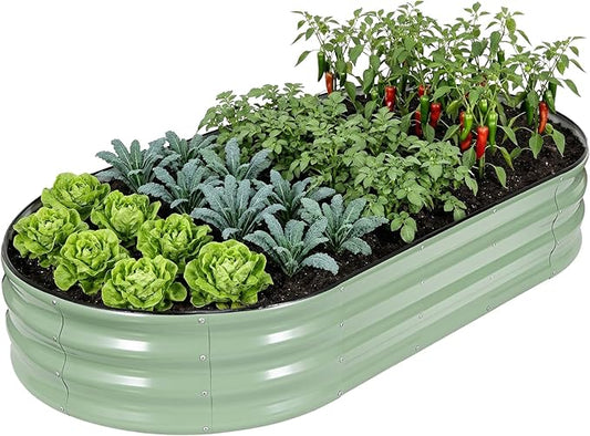 Galvanized Raised Garden Bed Outdoor, 6x3x1ft Oval Metal Raised Beds for Gardening, Rust-Resistant Garden Planter Box for Planting Vegetables, Flowers, Fruits in Backyard, Lawn(Avocado Green) HEALSTOK