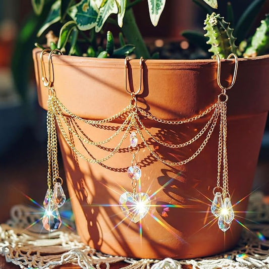Sun Catcher Plant Hanger with Beads and Glass Crystal Beaded Plant Accessories for Indoor Home Rainbow Decor Pot Accessory(Flower Pot Not Included) (Heart) Rootora