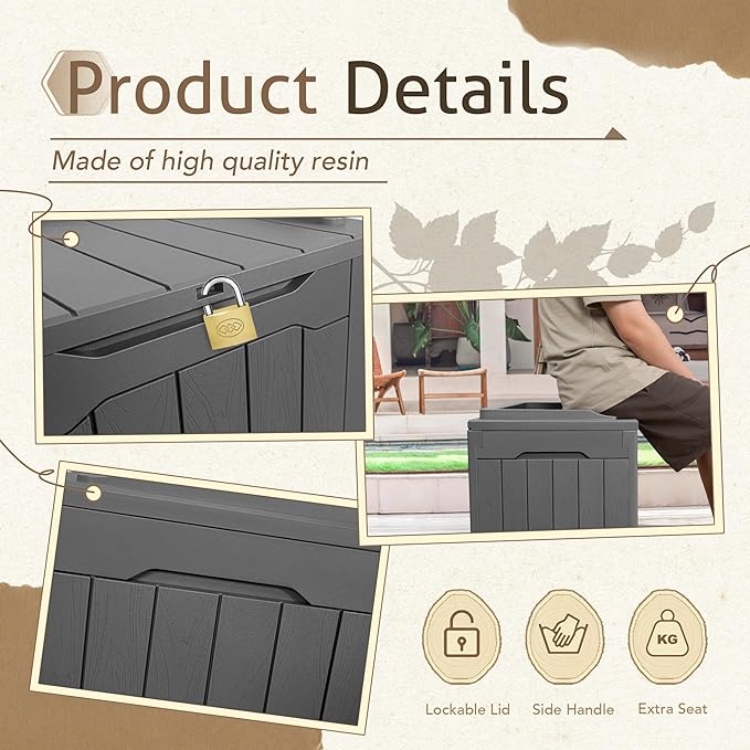 Flamaker 2 Pack Deck Box 31 Gallon Waterproof Resin Storage Box with Lid Indoor Outdoor Delivery Box Storage Bin for Patio Cushions (Grey) Flamaker