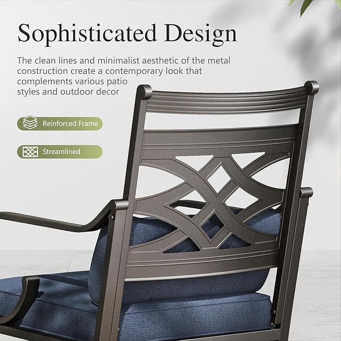 Sophia and William Patio Dining Set for 6, Outdoor Table and Chairs, Removable Seat Cushions, 60" Black Patio Dining Table,Blue SophiaWilliam