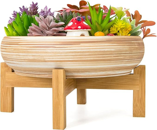 ARTKETTY Succulent Pots - 10 Inch Large Bonsai Pots with Drainage Stand, Ceramic Plant Pots Shallow Succulent Planters for Indoor Plants Decorative Cactus Flower Planter Bowl ARTKETTY
