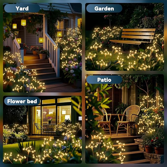 JJGoo Solar Garden Lights, New Upgraded 6 Pack Solar Swaying Starburst Light, Waterproof Fireworks Outdoor Lights, Yard Patio Pathway Decoration, Warm White JJGoo