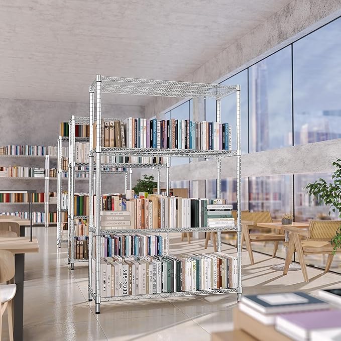 IZEUK 3400 LBS Garage Shelving Wide Storage Shelves 4 Tier Metal Shelves Heavy Duty Adjustable Utility Shelf Rack Chrome 17.7" D x 47.2" W x 70.4" H IZEUK