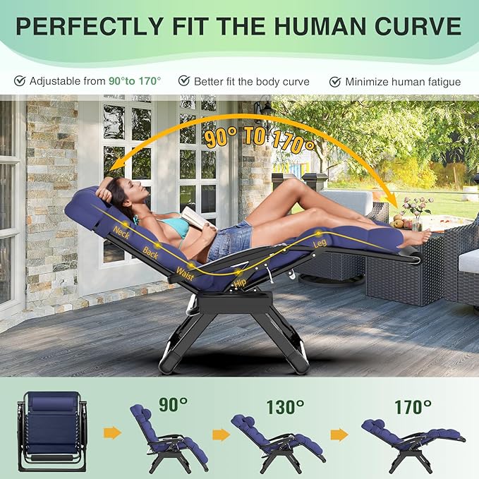 Suteck Oversized Zero Gravity Chair, 29In XL Outdoor Recliner Chair w/Removable Cushion&Headrest, Camping Lounge Chair w/Upgraded Lock&Footrest, Reclining Patio Chairs for Indoor Outdoor,500LBS Suteck