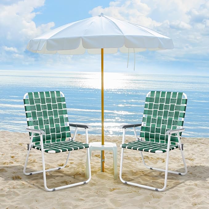 VINGLI Patio Lawn Webbed Folding Chairs Outdoor Beach Portable Camping Chair for Yard, Garden (2, Dark Green, Oversized) VINGLI