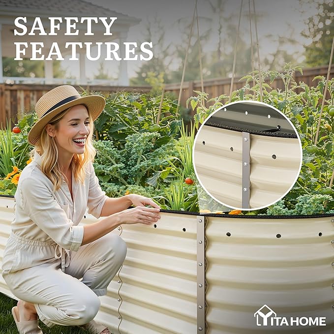 YITAHOME 24" Tall 9 in 1 Large Raised Garden Bed Kit, 8x4x2ft Galvanized Metal Planter Box with Gloves and Safety Rubber, Outdoor Above Ground Planters for Plants Vegetables Flowers, White YITAHOME