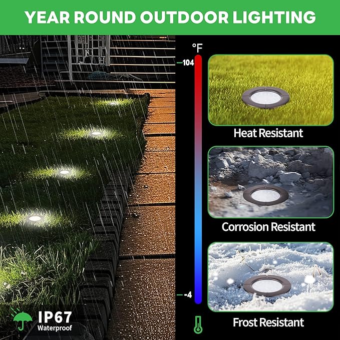 Ground Well Lights Kit, 12 Pack Landscape LED Low Voltage Inground Light and 200W Transformer and 250FT Cable and 40 Wire Connectors, Outdoor Waterproof IP67 Aluminum for Backyard Wall Lawn Varmtalys