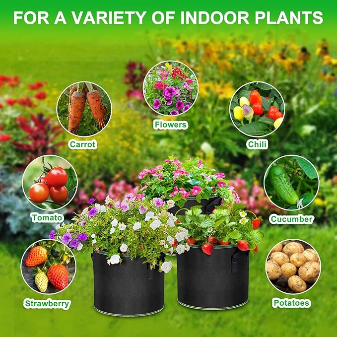 5 Gallon Grow Bags-3 Pack, Thickened Nonwoven Fabric Aeration Planter Bags with Handles, Heavy Duty Vegetable/Flower/Potato Planting Pots for Garden Outdoor Createagardenyoulove
