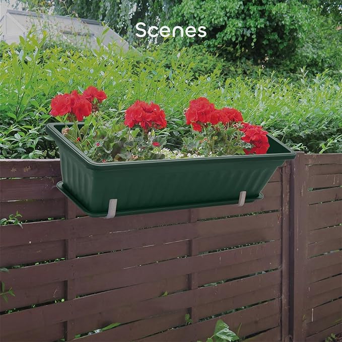 GROWNEER 6 Packs 17 Inches Green Flower Window Box Plastic Vegetable Planters Long Pots with 15 Pcs Plant Labels for Outdoor Indoor Windowsill Patio Garden Home Decor Porch GROWNEER