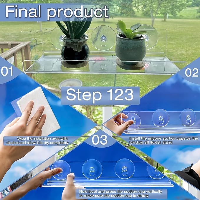2-Pack 15 Inch Acrylic Window Boxes Plant Shelves, with Suction Cup Window Sill Extender, for Indoor/Outdoor Succulents, Micro Greens, Seed Starter Pots, Herb Planters Skewo