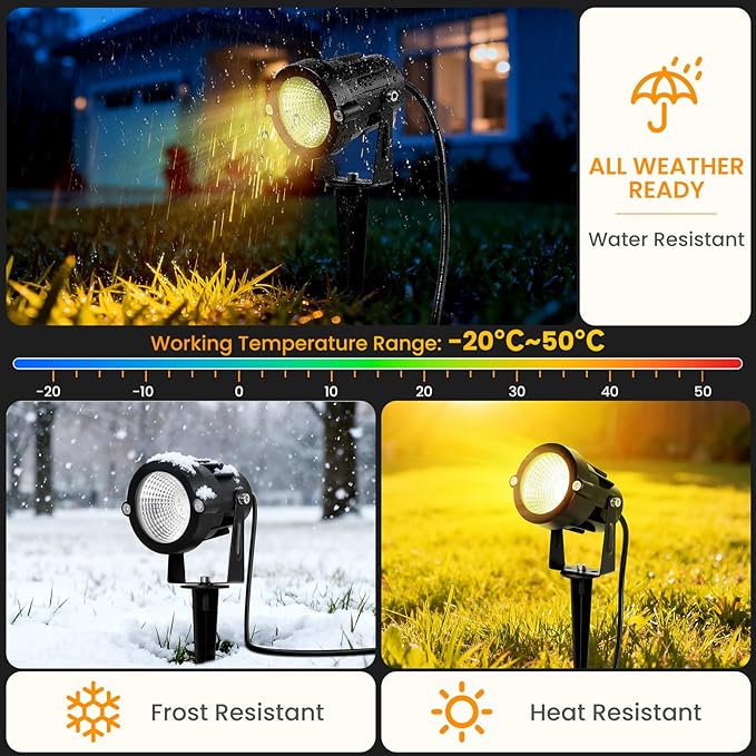 Halloween Christmas Spotlights Outdoor: RGBW Spot lights Plug in 120V Remote Control 16 Color Changing Waterproof LED Landscape Spotlights for Yard Garden Lawn Holiday Décor, 6 Pack (RGB + Warm Light) CoziTech