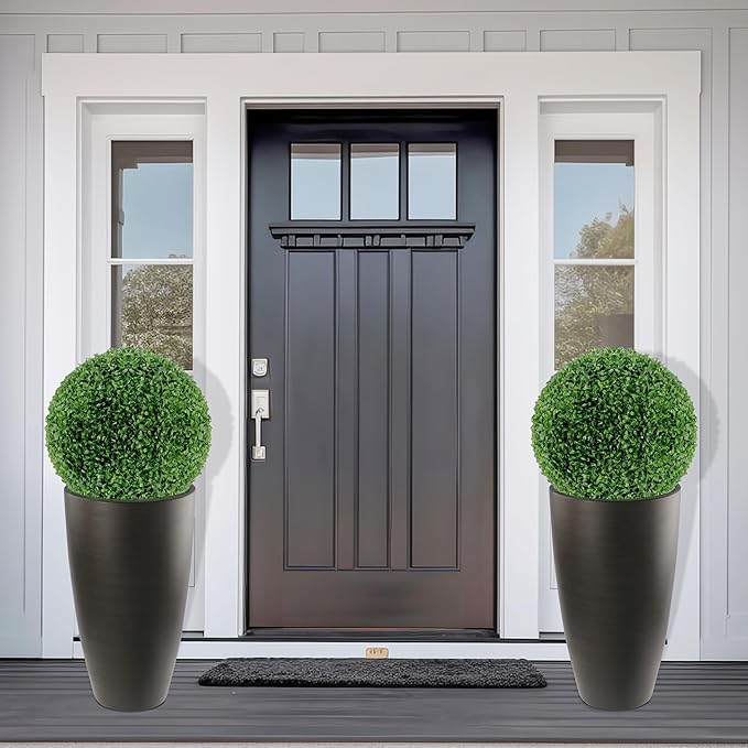2 Packs 21 inch Tall Planter, Indoor Outdoor Round Planter for Porch, Large Plant Pot with Drainage Hole for Home Garden Front Door, Modern Decorative Pots for Plants (Dark Brown) Goldshire