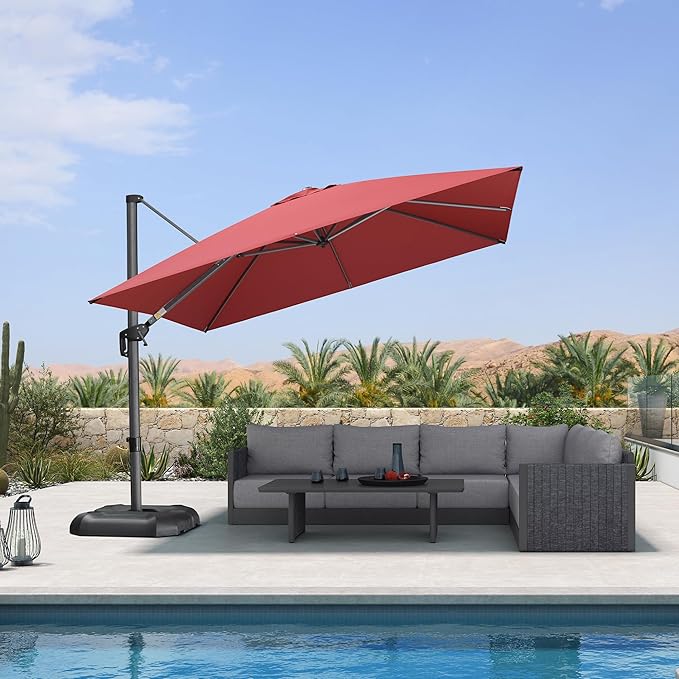 PURPLE LEAF 10 Feet Patio Umbrella Outdoor Cantilever Square Umbrella Aluminum Offset Umbrella with 360-degree Rotation for Garden Deck Pool Patio Terra PURPLELEAF