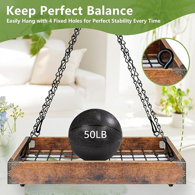 Plant Hanger Indoor Outdoor, 16" Large Hanging Planters for Indoor Plants Hanging Plant Holder Wood Metal Hanging Plant Shelf Large Hanging Baskets for Plants Outdoor Window Ceiling (2 Pack ) Lilybud--lily