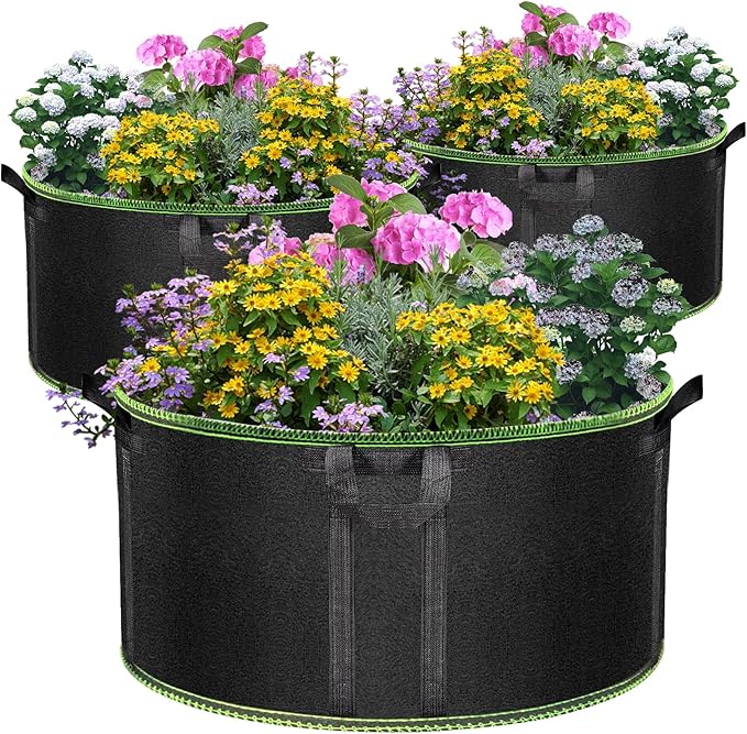 50 Gallon Large Grow Bags 3 Pack - 320G Thickened Nonwoven Aeration Planter with Reinforced Handles, Heavy Duty Black Cloth Pots for Garden Outdoor Large Plants Vegetables Flowers Createagardenyoulove