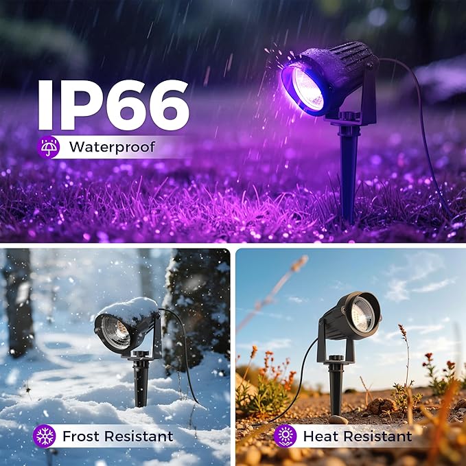 L LOHAS LED Tree Spotlight Outdoor, Purple Halloween Spot Lights for Yard, Auto On/Off 5W 120V Landscape Lighting for House, Holiday, Garden, Decoration, 450LM IP66 Waterproof, UL Listed, 2 Pack LLOHASLED