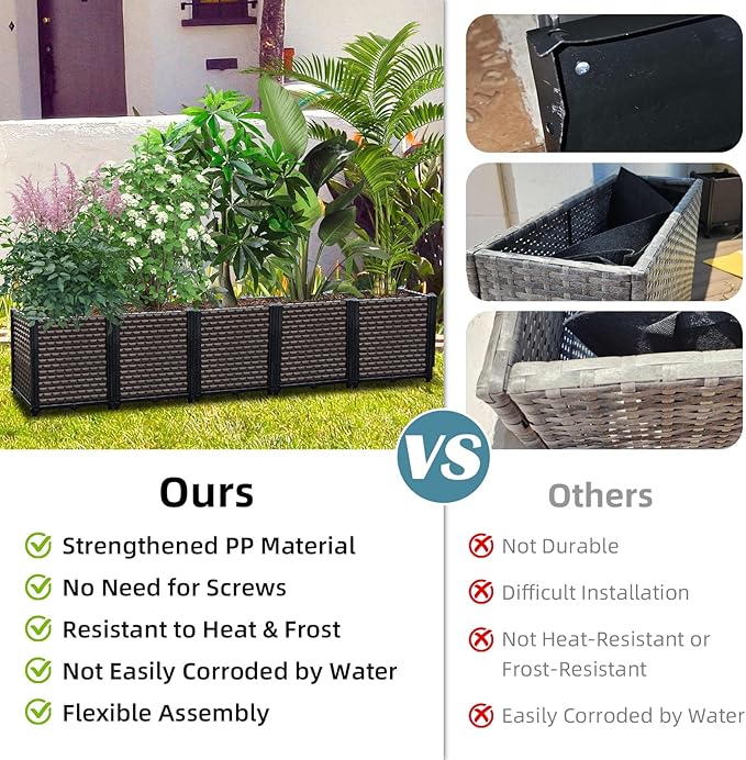 Large Planters for Outdoor Plants 14" Tall Planter Box, Raised Beds for Gardening Self Watering, Elevated Planter Box with Legs, Rectangular Garden Planters for Outdoor Plants Flowers, 47.2"L x 15.7"W TooCust