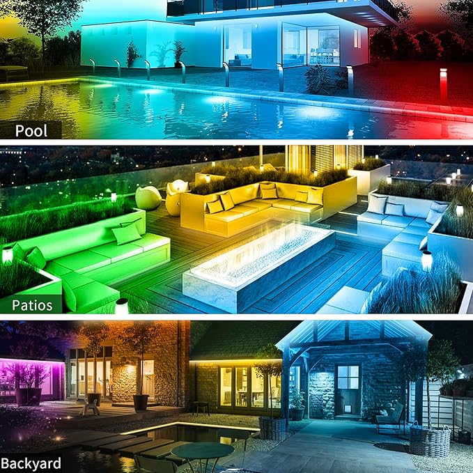 KSIPZE 50ft Outdoor led Strip Lights Waterproof IP68, RGB Outdoor led Lights with Button & Bluetooth App Control, Music Sync, Timer, Exterior Led Rope Lights for Decor Balcony, Roof, Garden, Pool KSIPZE