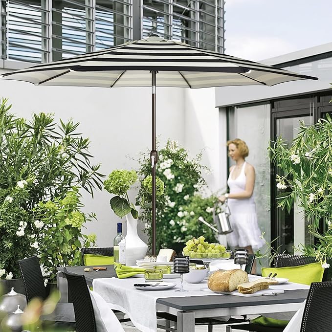 Blissun 9' Outdoor Patio Umbrella, Outdoor Table Umbrella, Yard Umbrella, Market Umbrella with 8 Sturdy Ribs, Push Button Tilt and Crank Blissun