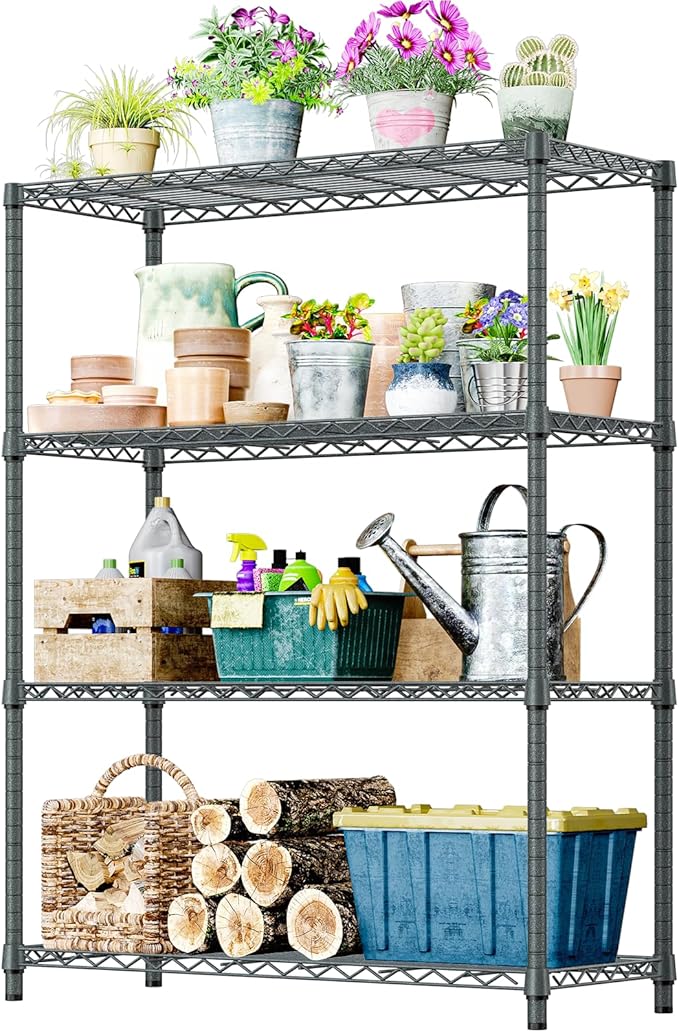 IZEUK Outdoor Metal Storage Shelving Unit, 4-Tier Heavy Duty Wire Rack Organizer with Rust-Resistant and Corrosion-Proof Coating (Grey, 17.7" D x 47.24" W x 59" H) IZEUK