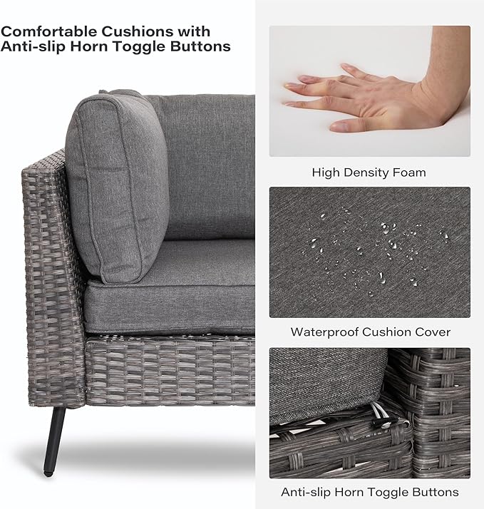 LAUSAINT HOME Outdoor Patio Furniture, 7 Piece Outdoor Sectional Sofa PE Rattan Wicker Patio Conversation Sets, All Weather Patio Furniture Set with Thick Cushions for Garden, Backyard (Grey) LAUSAINTHOME