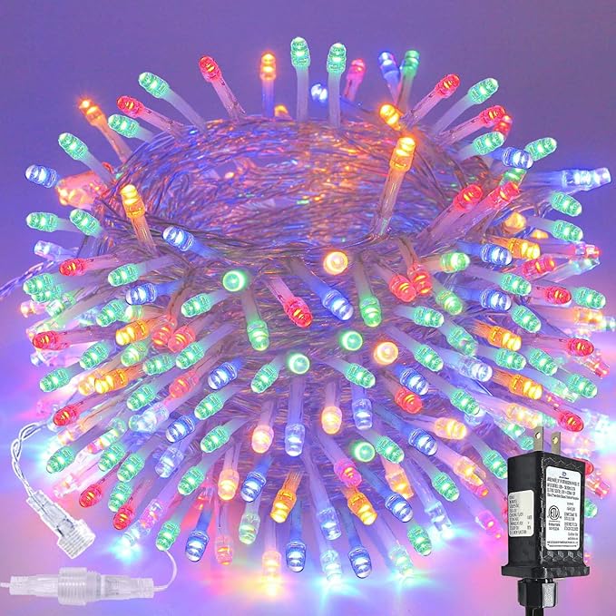 Connectable 200 LED Christmas Lights Indoor Outdoor with Timer, 66FT 13 Modes Multicolor String Lights Waterproof, Twinkle Fairy Lights Plug in Clear Wire for Christmas Tree, Bedroom, Classroom Decor SANJICHA