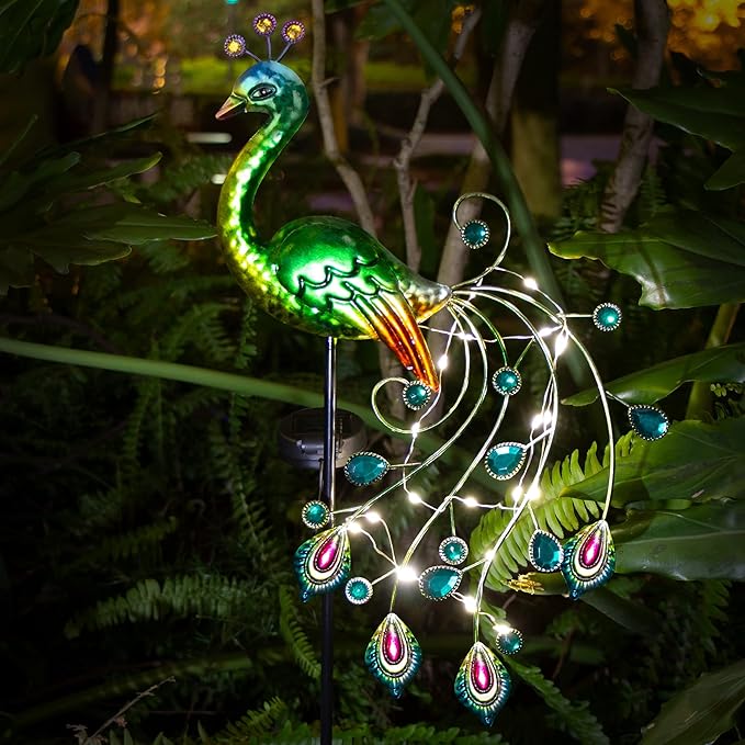 Glintoper Solar Garden Lights, 39 Inch Height Outdoor Metal Peacock Decorative Garden Stakes, Mothers Day Ideal Gifts, Waterproof Path Lights Lawn Stake Ornaments for Patio Pathway Yard Decoration Glintoper
