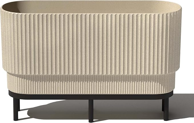 Veradek Demi Series Raised Long Planter for Indoor/Outdoor Use | Made from Plastic & Stone w/Wooden Stand | Modern Patio Décor for Flowers/Shrubs VeradekOutdoor
