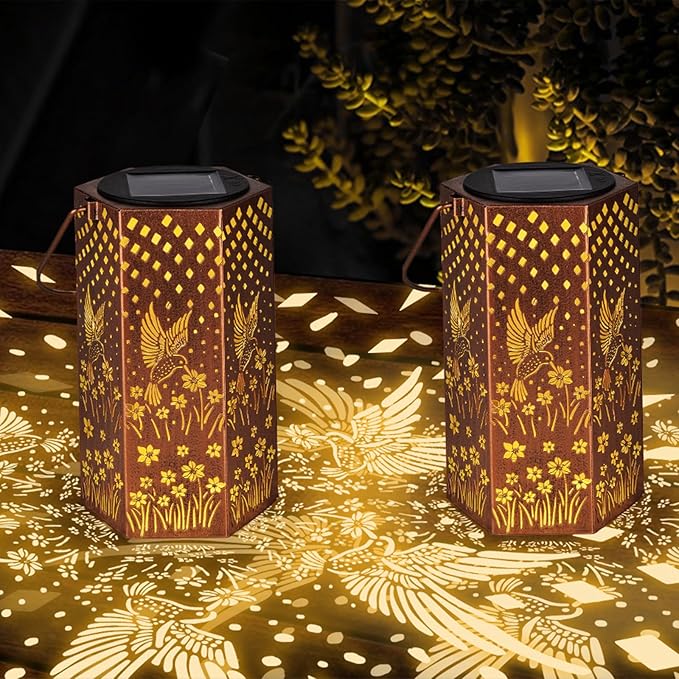 Mothers Day Gifts for Mom Grandma - Birthday Gifts for Women, 4 Pack Hummingbird Solar Lanterns Outdoor Waterproof Solar Lights Outdoor Hanging Garden Decor for Outside Eandisom