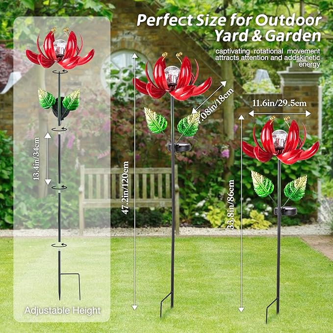 Solar Lights Outdoor Garden Decor, Solar Wind Spinner Yard Decorations Gifts for Outside, Lotus Windmill Pathway with LED Cracked Crystal Ball Waterproof Flower Sculpture for Patio Lawn AIINY