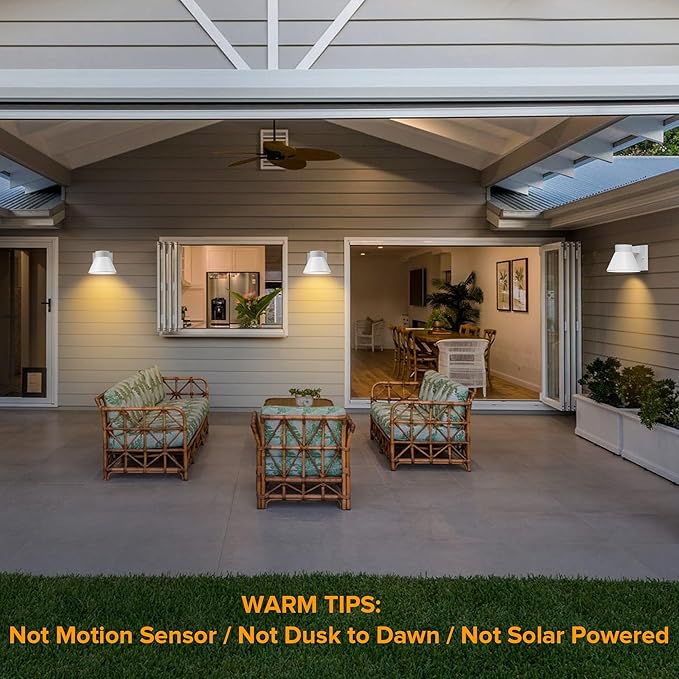 UME 2 Pack LED Outdoor White Front Porch Lights, Waterproof Wall Lantern Light Fixture, Anti-Rust Farmhouse Barn Wall Sconce for Patio, Doorway, Garage UME