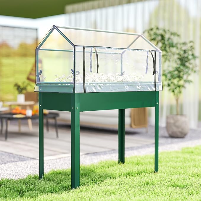 Outsunny Raised Garden Bed with Greenhouse Cover, Elevated Planter Box with Legs and Drainage Hole for Vegetables Flowers Herbs, 39.4" x 18.9" x 48.8", Green Outsunny