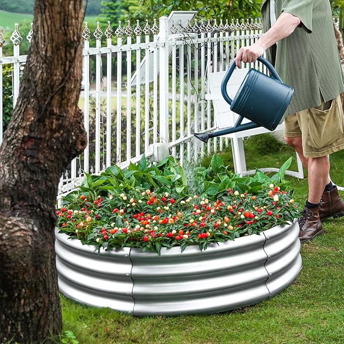 Land Guard Galvanized Raised Garden Bed 2Pcs, Planter Raised Garden Beds Outdoor, Round Clearance Raised Garden Beds for Gardening Vegetables 4x4x1ft…… LandGuard
