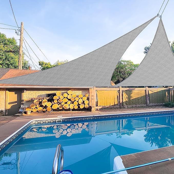 E&K Sunrise 15' x 15' x 15' Sun Shade Sail Triangle Canopy Shade Cover UV Block for Patio Backyard Garden Outdoor (Light Gray) EKSUNRISEINC