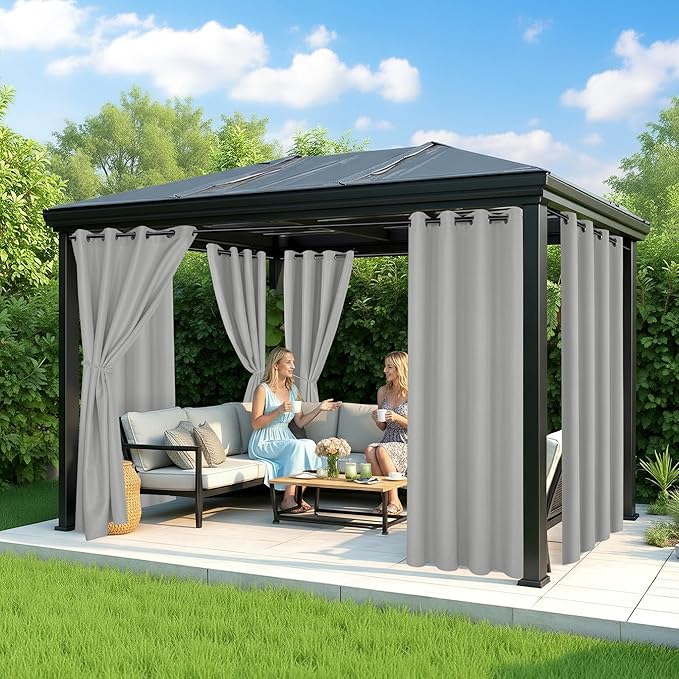 Outdoor Curtains for Patio Waterproof - 6 Panels Privacy Weatherproof Outside Curtains with Grommets for Pergola, Gazebo, Porch, Cabana, Balcony, 54 x 108 Inch, Silver RichSets