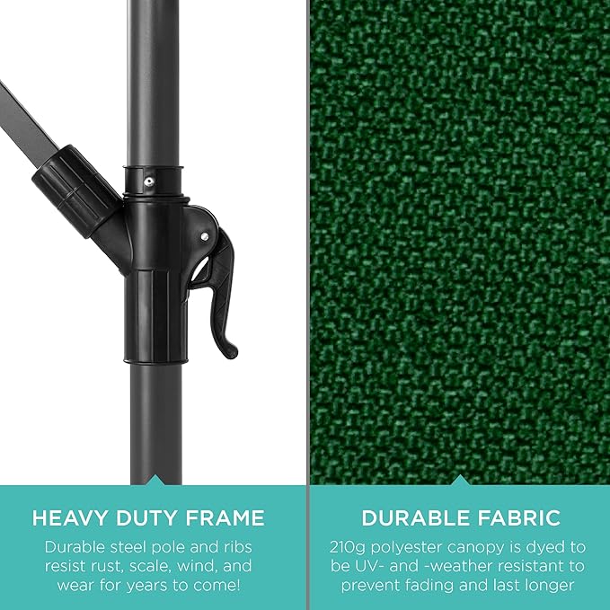 Best Choice Products 10ft Offset Cantilever Hanging Market Patio Umbrella, 8 Sturdy Ribs, Easy Adjustment - Green BestChoiceProducts