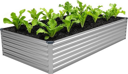 8x4x1.5FT Galvanized Raised Garden Bed,Vegetable Boxes-Rectangle Metal Flower Box,Large Planter Raised Beds Outdoor Garden for Planting,Fruit,Herb-Silver DIIYIV