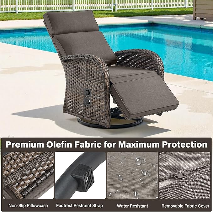 5 Piece Patio Furniture Set with Swivel Recliner Chair - Removable Outdoor Patio Couch Set, Chaise Lounge Chair Outdoor with Adjustable Backrest and Footrest and Coffee Table for Casual Gathering Belord