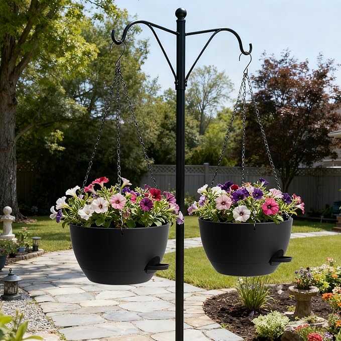 13 Inch 2 Pack Large Self Watering Hanging Planters for Indoor Outdoor Plants, Hanging Plant Pots with Removable 50 Oz Reservoir, Plastic Hanging Basket for Window Porch Garden Balcony, Black UOUZ