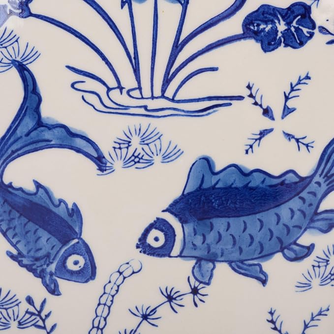 Safavieh Castle Gardens Collection Glazed Ceramic Blue Cloud 9 Chinoiserie Garden Stool SAFAVIEH