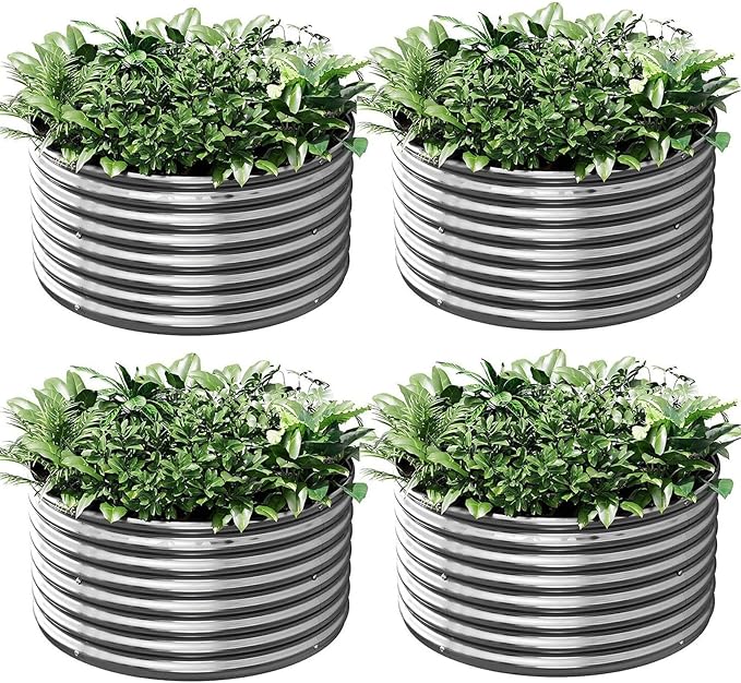 4 Pack Tall 2x2x1.5ft Round Galvanized Raised Garden Bed Outdoor, Metal Garden Bed for Vegetables, Above Ground Garden Box for Flower, Steel Raised Beds for Gardening Mostmahes