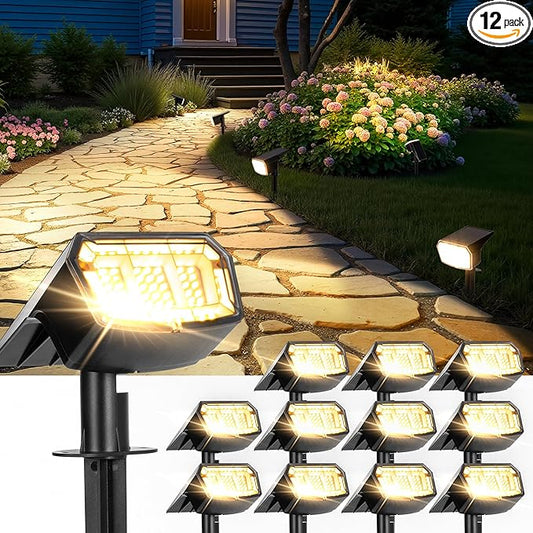 Solar Spot Lights Outdoor IP67 Waterproof 12 Pack, 63 LED 3 Modes Solar Landscape Spotlights for Yard Garden Pathway Wall House Garage (Warm White) Rootora