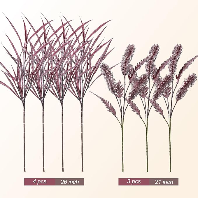 7 PCS Artificial Stems Fake Plants for Spring Summer Decor, 26 in Fake Leaves Greenery Branches Purple Silk Flowers Faux Foliage DIY Stems for Vase Home Kitchen Farmhouse Indoor Table Centerpiece Ivydale